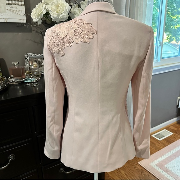 Carlisle Blush Pink Lace Appliqué Blazer Jacket – Tailored Elegant Size 4 - Picture 7 of 16